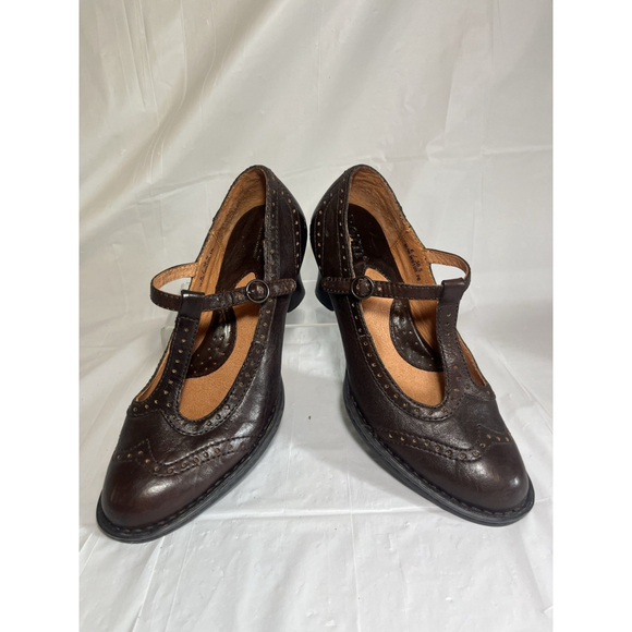 Born Polyana T strap MARY JANE LOAFER heel Size 6 M brown leather - Picture 14 of 15